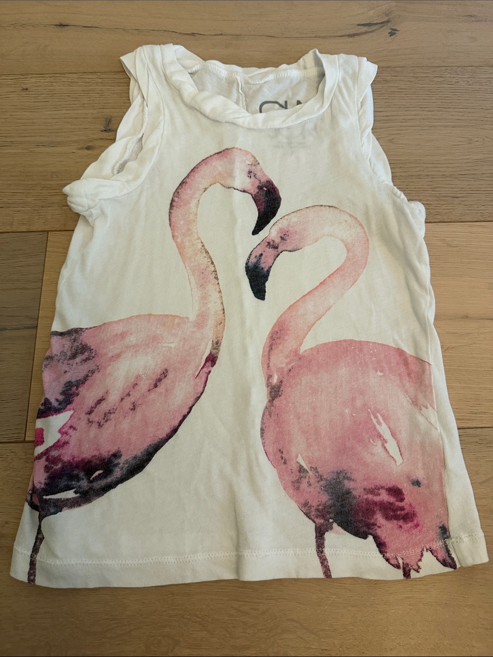 Chaser White Tank Top with Pink Flamingo Duo Size 7